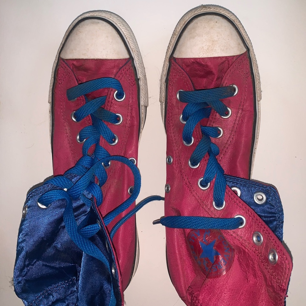 Leather/satin high top converse